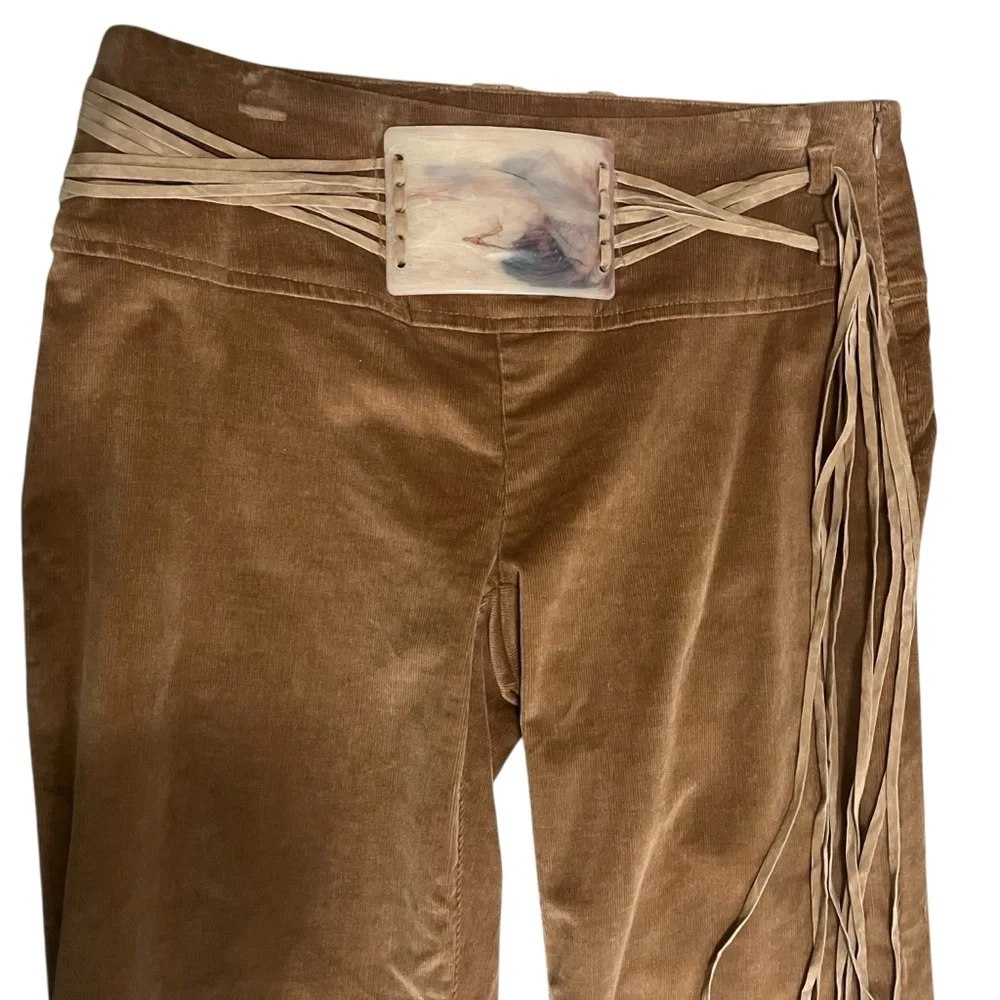 Cache Brown Velvet Flared Pants with Fringe Belt - Picture 2 of 14
